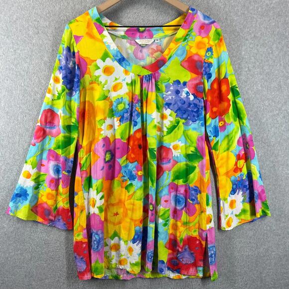 Jams World Dresses & Skirts - Jams World Hawaiian Tunic Dress A Line Bell Sleeve Bright Vibrant 50th Womens M